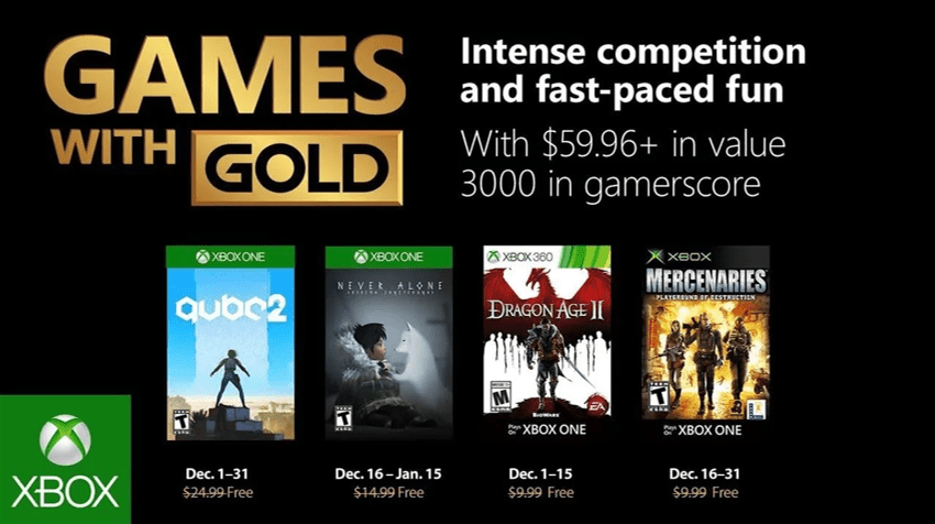 Se confirman los juegos que formarán parte de Games With Gold en diciembre