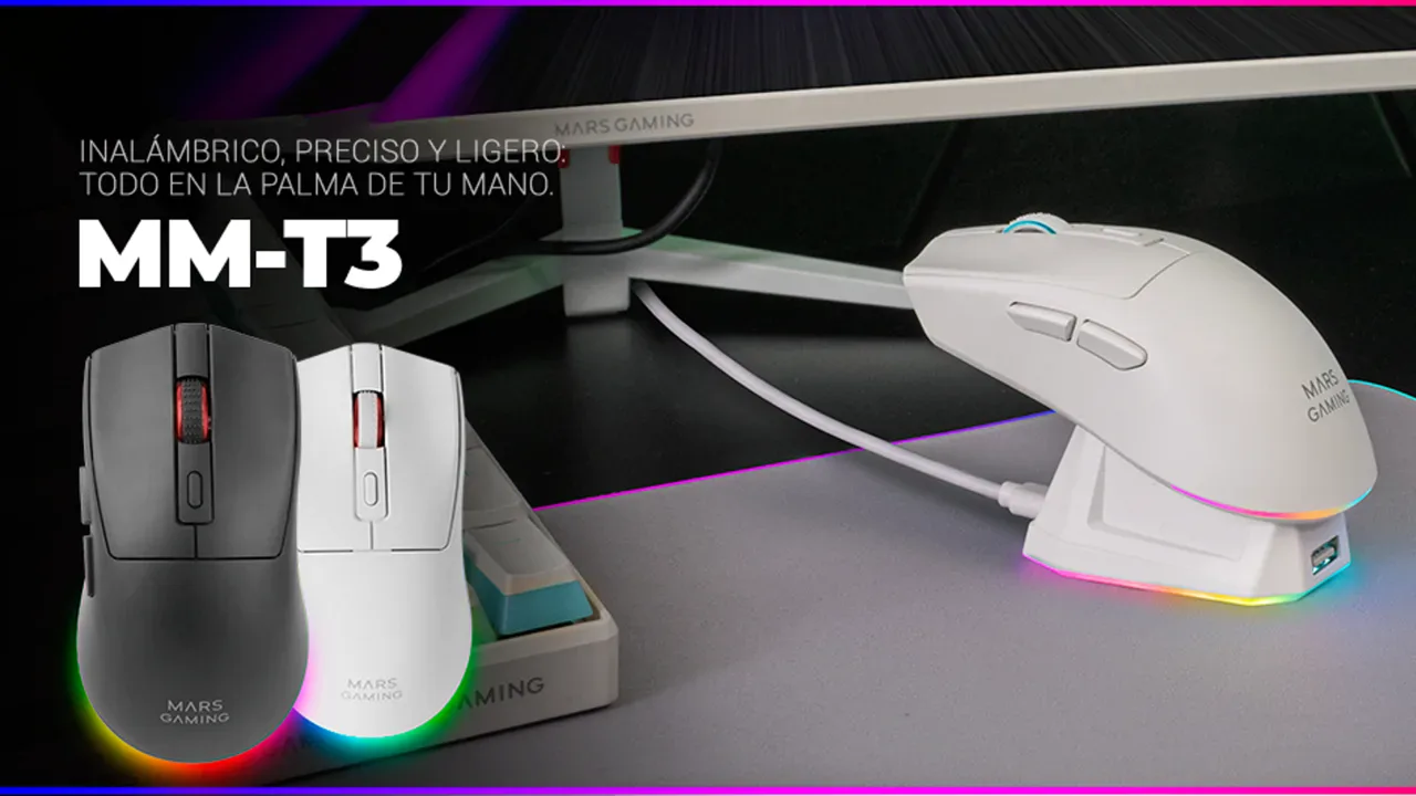 Mars Gaming lanza el MM-T3: ratón inalámbrico Tri-Mode con diseño ultraligero y base de carga RGB